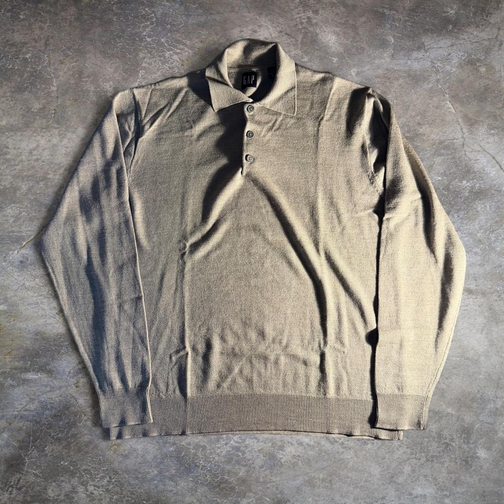 Vintage GAP Long Sleeve Knit Polo Sweater Size L Brown Taupe Minimalist 90s